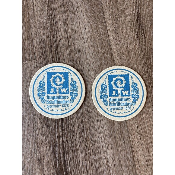 2 J.W. Augstiner Brau Munchen Gegrundet 1328 German Beer Coaster Oktoberfest - Picture 1 of 2